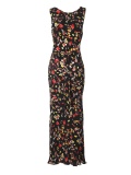 Vestito morbido donna lungo nero in fantasia a fiori senza maniche con scollo quadrato e laccetti in vita. Color nero, rosso e giallo. 100% cupro, made in Italy. Scopri online!